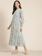 Juniper Womens Sagegreen Chiffon Digital Floral Printed Maxi Dress | Grocsy