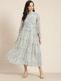 Juniper Womens Sagegreen Chiffon Digital Floral Printed Maxi Dress | Grocsy