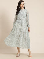 Juniper Womens Sagegreen Chiffon Digital Floral Printed Maxi Dress | Grocsy