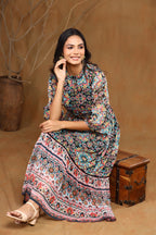 Juniper Women's Black Chiffon Printed Tiered Dress | Grocsy