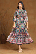 Juniper Women's Black Chiffon Printed Tiered Dress | Grocsy