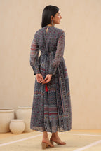 Juniper Womens Black Multi Color Geometric Digital Printed Maxi Dress With Bead Handwork | Grocsy