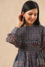 Juniper Womens Black Multi Color Geometric Digital Printed Maxi Dress With Bead Handwork | Grocsy