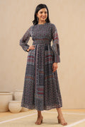Juniper Womens Black Multi Color Geometric Digital Printed Maxi Dress With Bead Handwork | Grocsy