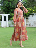Juniper Womens Maroon Multi Chiffon Digital Printed Maxi Dress | Grocsy