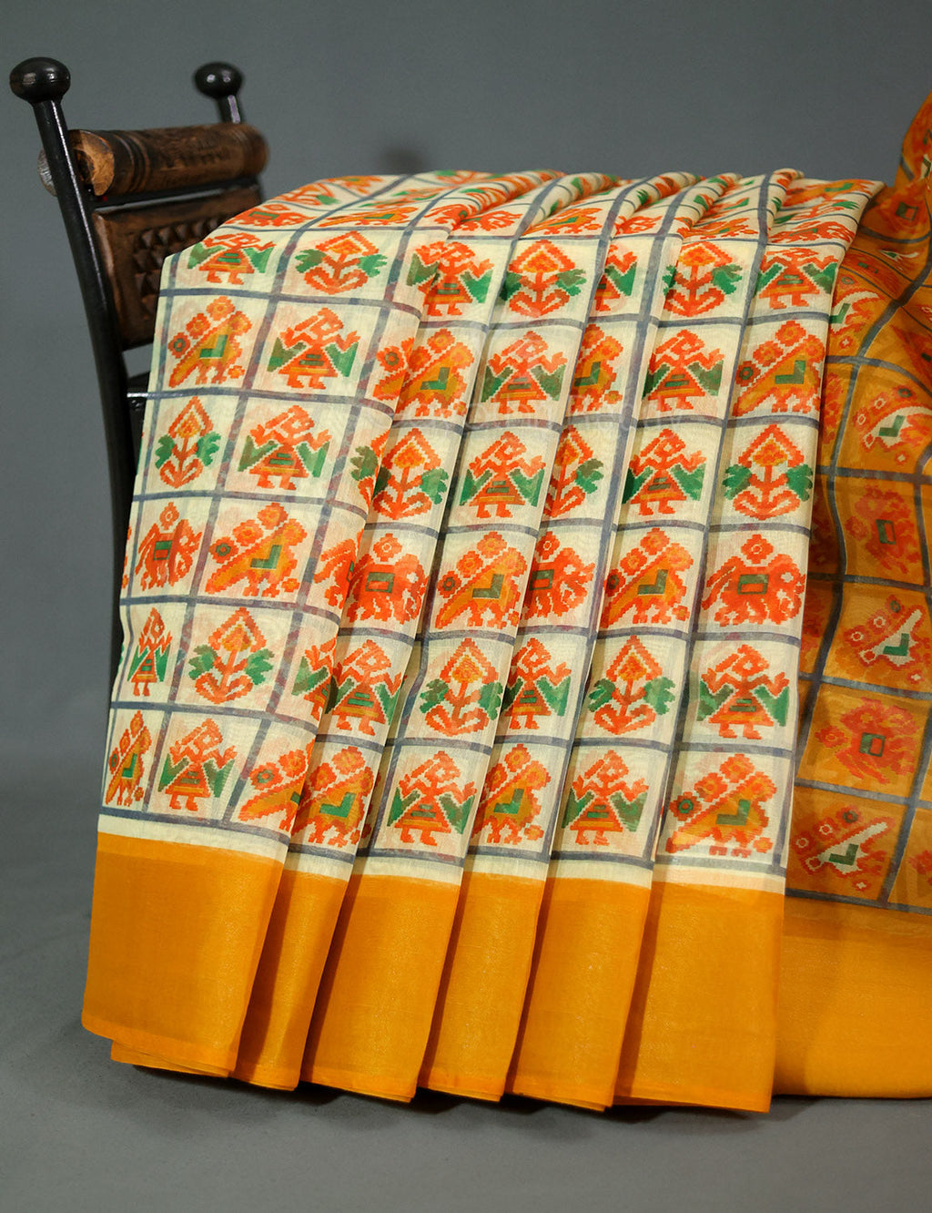 Shades of Cream And Haldi Blouse Patola Print Semi Chanderi Saree By Gayathri Reddy Designer Studio | Grocsy