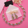 Tehzeeb Creations Silver Pleated White Diamond With Yellow Beads Necklace Set | Grocsy