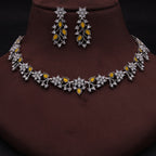 Tehzeeb Creations Silver Pleated White Diamond With Yellow Beads Necklace Set | Grocsy