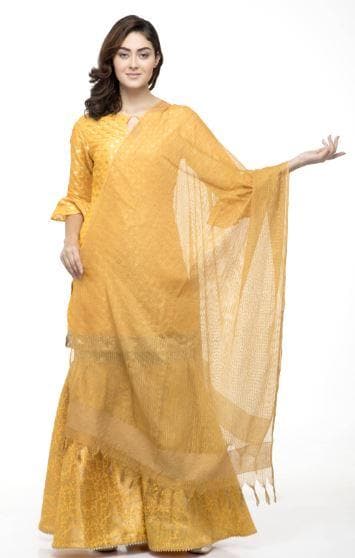 A R Silk Women's Kota Cotton Self Design Musturd Regular Dupatta | Grocsy
