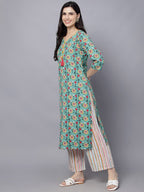 HERE&NOW Women Green Floral Printed Kurta Set | Grocsy