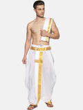 Sethukrishna Men White & Gold-Toned Solid Ready Made Dhoti Pants | Grocsy