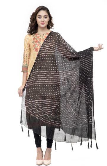 A R Silk Women's Silk Jaipuri Print Black Regular Dupatta | Grocsy