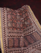 Dark Chikoo Colour Kalamkaari Design Semi Chanderi Saree By Gayathri Reddy Designer Studio | Grocsy