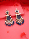 Tehzeeb Creations Latest Blue Colour Gold Polish Kundan & Pearl Studded Designer Drop Long Earrings For Women And Girls Maroon | Grocsy