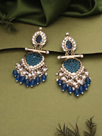 Tehzeeb Creations Latest Blue Colour Gold Polish Kundan & Pearl Studded Designer Drop Long Earrings For Women And Girls Maroon | Grocsy