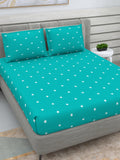 DREAM WEAVERZ Turquoise Blue & White 250 TC Pure Cotton King Bedsheet with 2 Pillow Covers | Grocsy