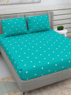 DREAM WEAVERZ Turquoise Blue & White 250 TC Pure Cotton King Bedsheet with 2 Pillow Covers | Grocsy