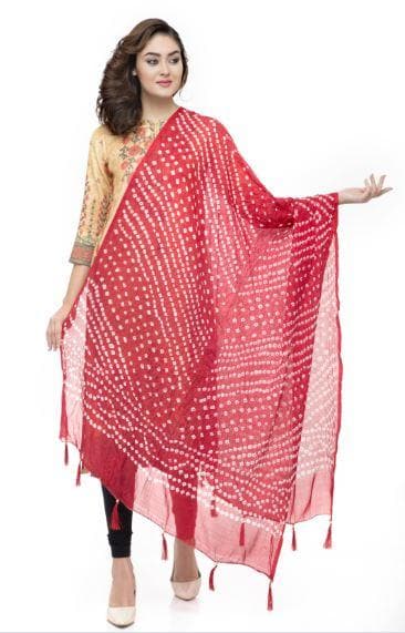 A R Silk Women's Silk Jaipuri Print Red Regular Dupatta | Grocsy