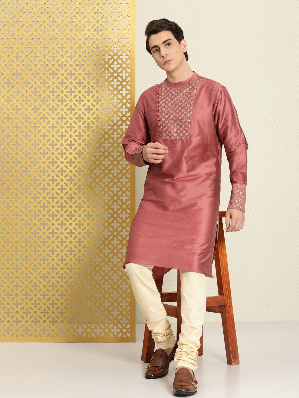 House of Pataudi Men Yoke Design Angrakha Jashn Kurta | Grocsy
