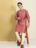 House of Pataudi Men Yoke Design Angrakha Jashn Kurta | Grocsy