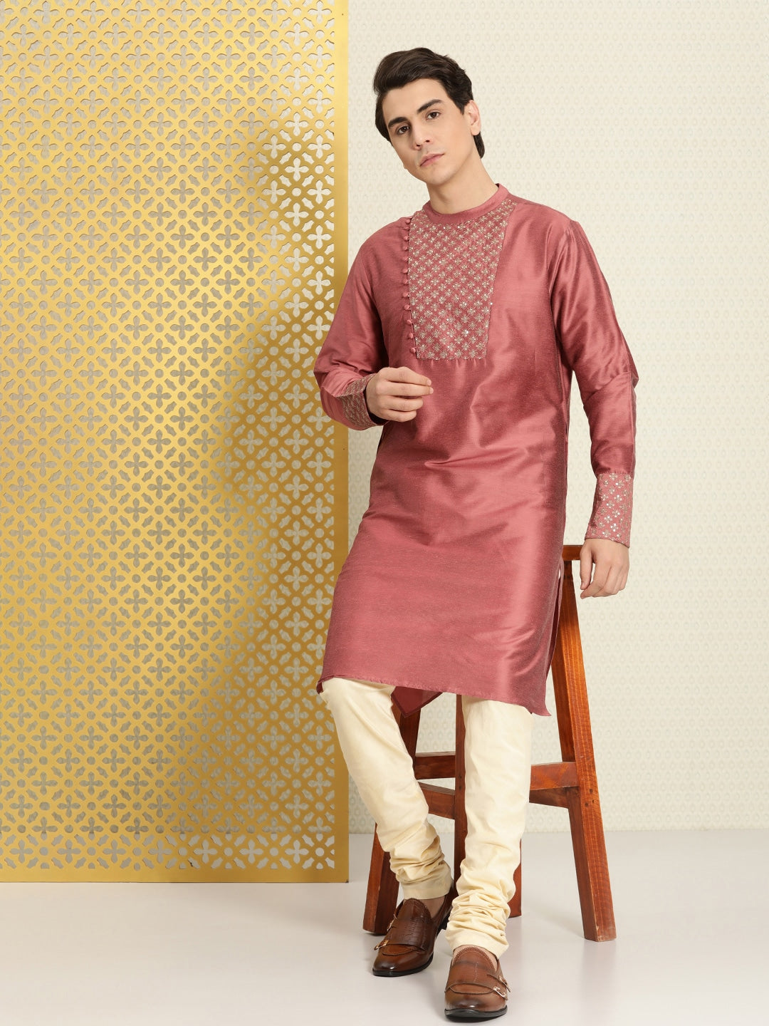 House of Pataudi Men Yoke Design Angrakha Jashn Kurta | Grocsy