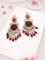 Tehzeeb Creations Latest Rani Pink Gold Polish Kundan & Pearl Studded Designer Drop Long Earrings For Women And Girls Lavender | Grocsy
