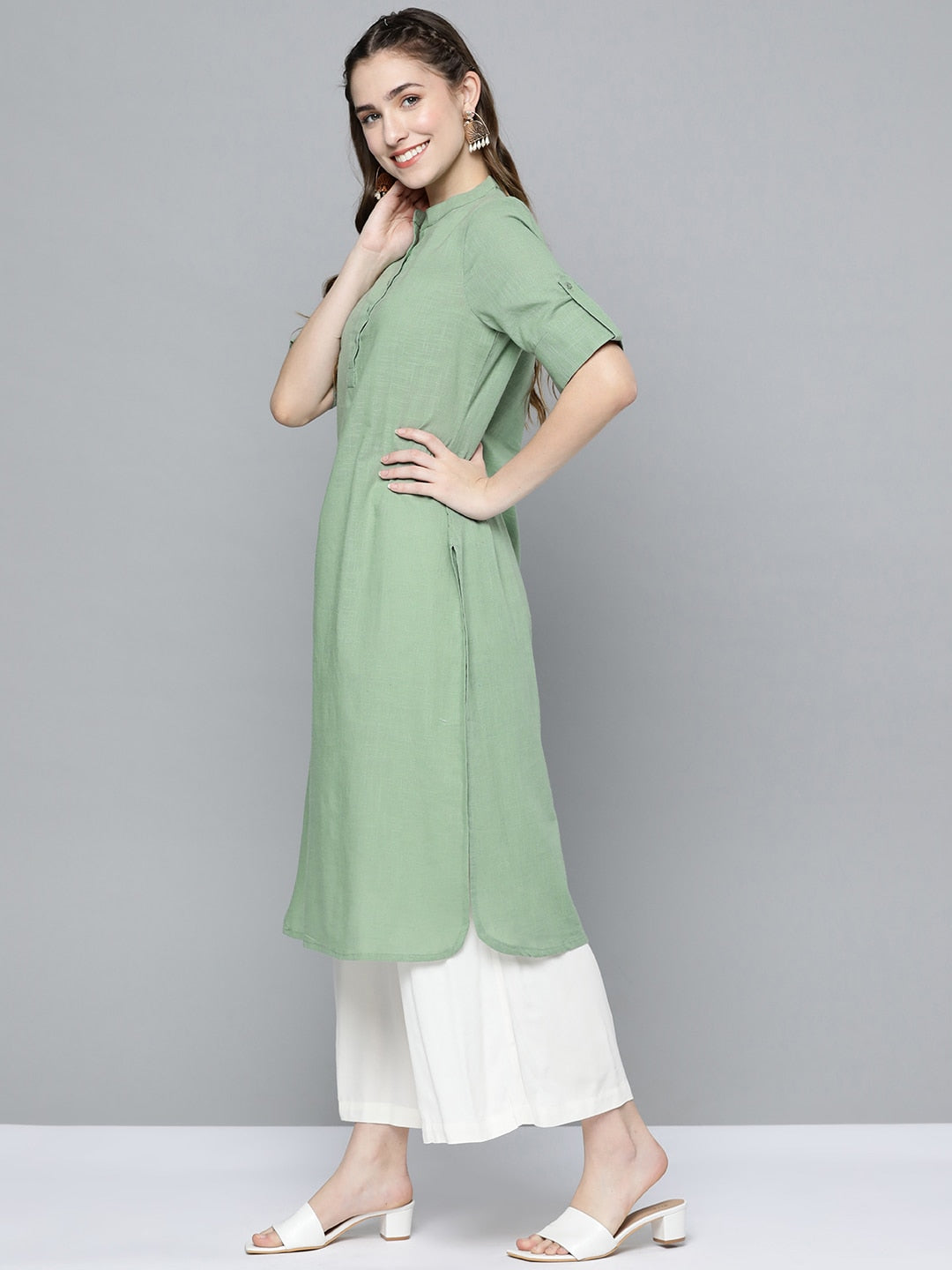 HERE&NOW Women Mint Green Pakistani Style Kurta | Grocsy