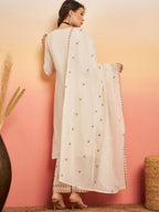 Sangria Embroidered Pure Cotton Regular Kurta & Trousers With Dupatta | Grocsy