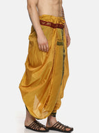Sethukrishna Men Mustard Yellow Solid Readymade Dhoti Pants With Angavastram | Grocsy