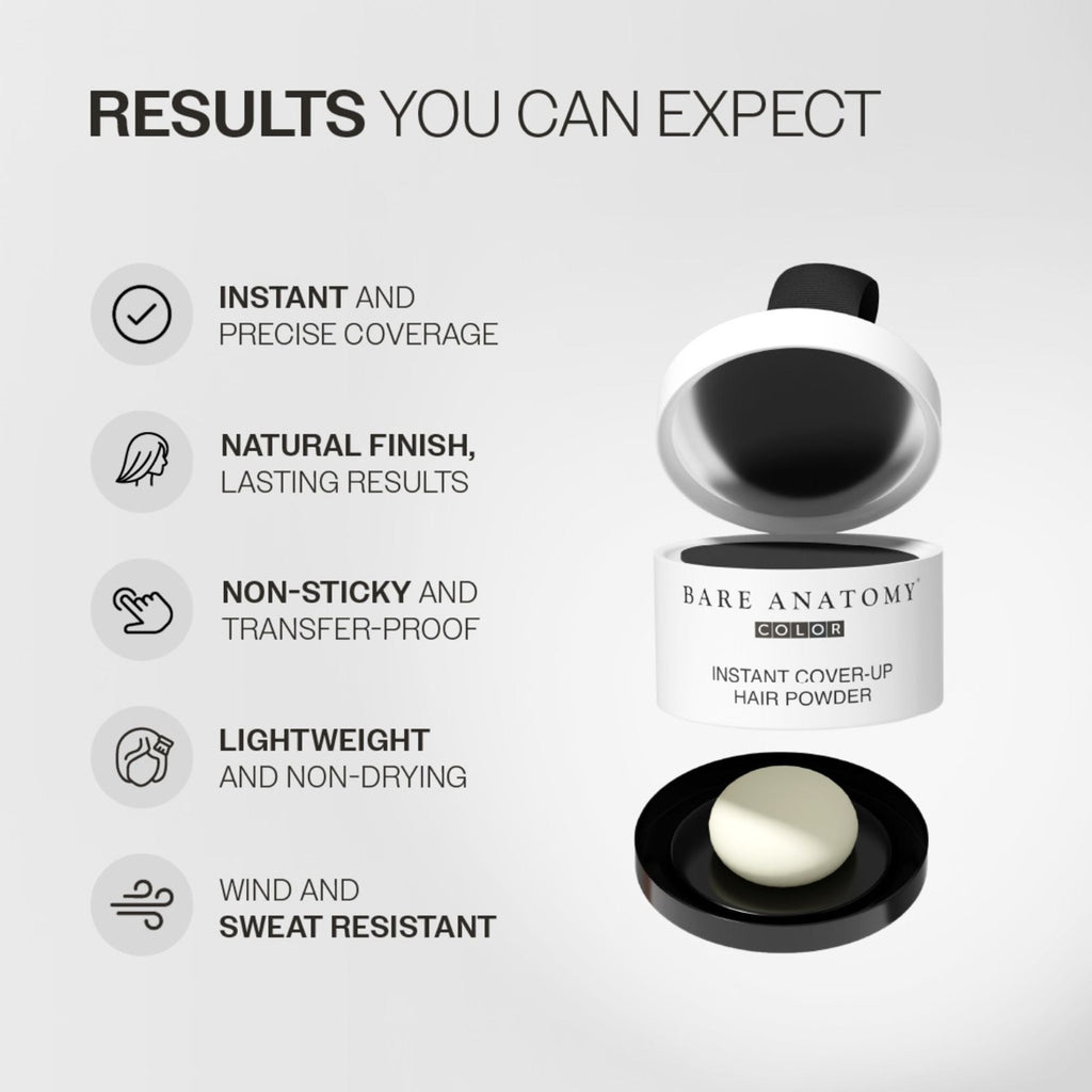 Bare Anatomy Cover-Up Hair Powder 100% Instant Grey Coverage Seamless Natural Finish - Black | Grocsy