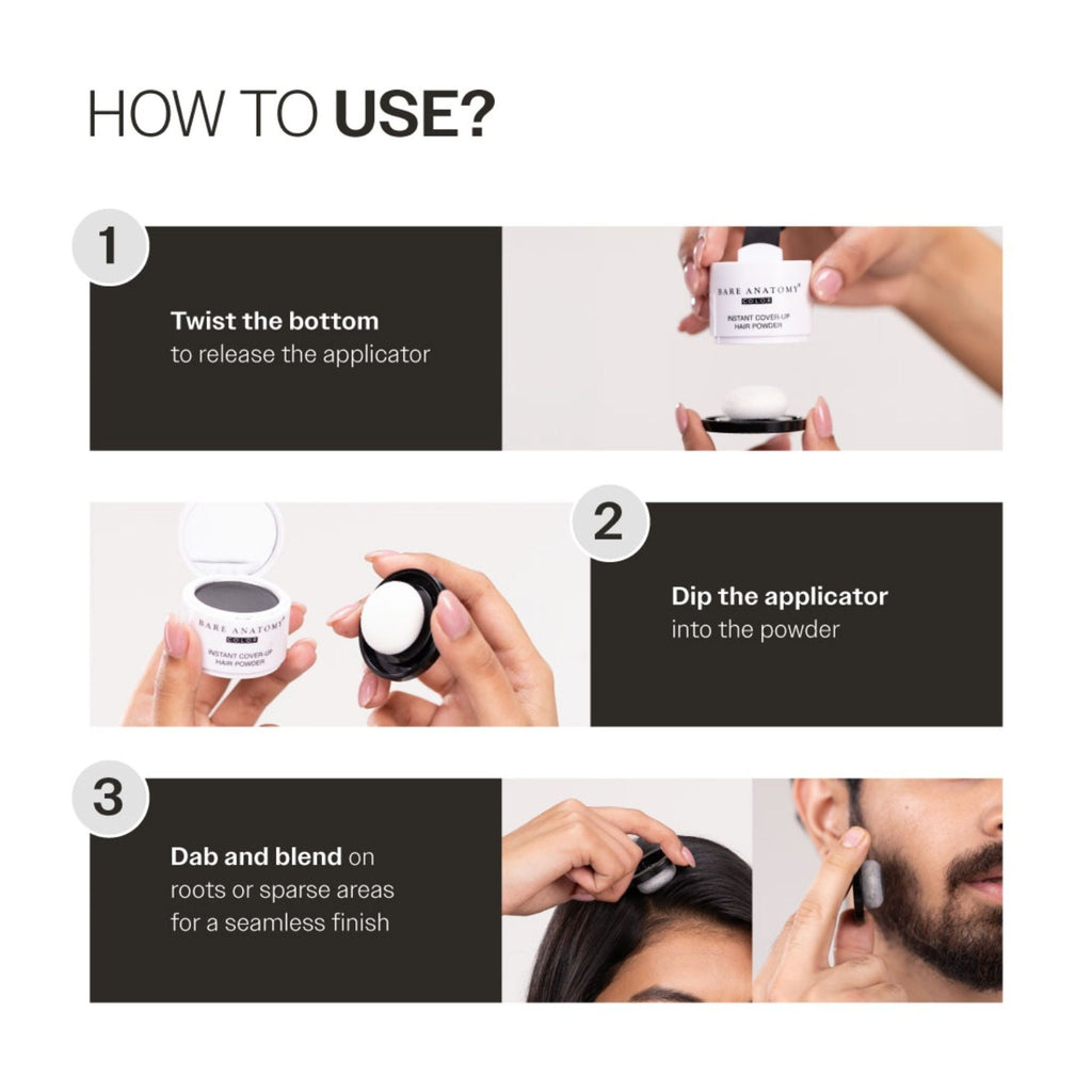 Bare Anatomy Cover-Up Hair Powder 100% Instant Grey Coverage Seamless Natural Finish - Black | Grocsy