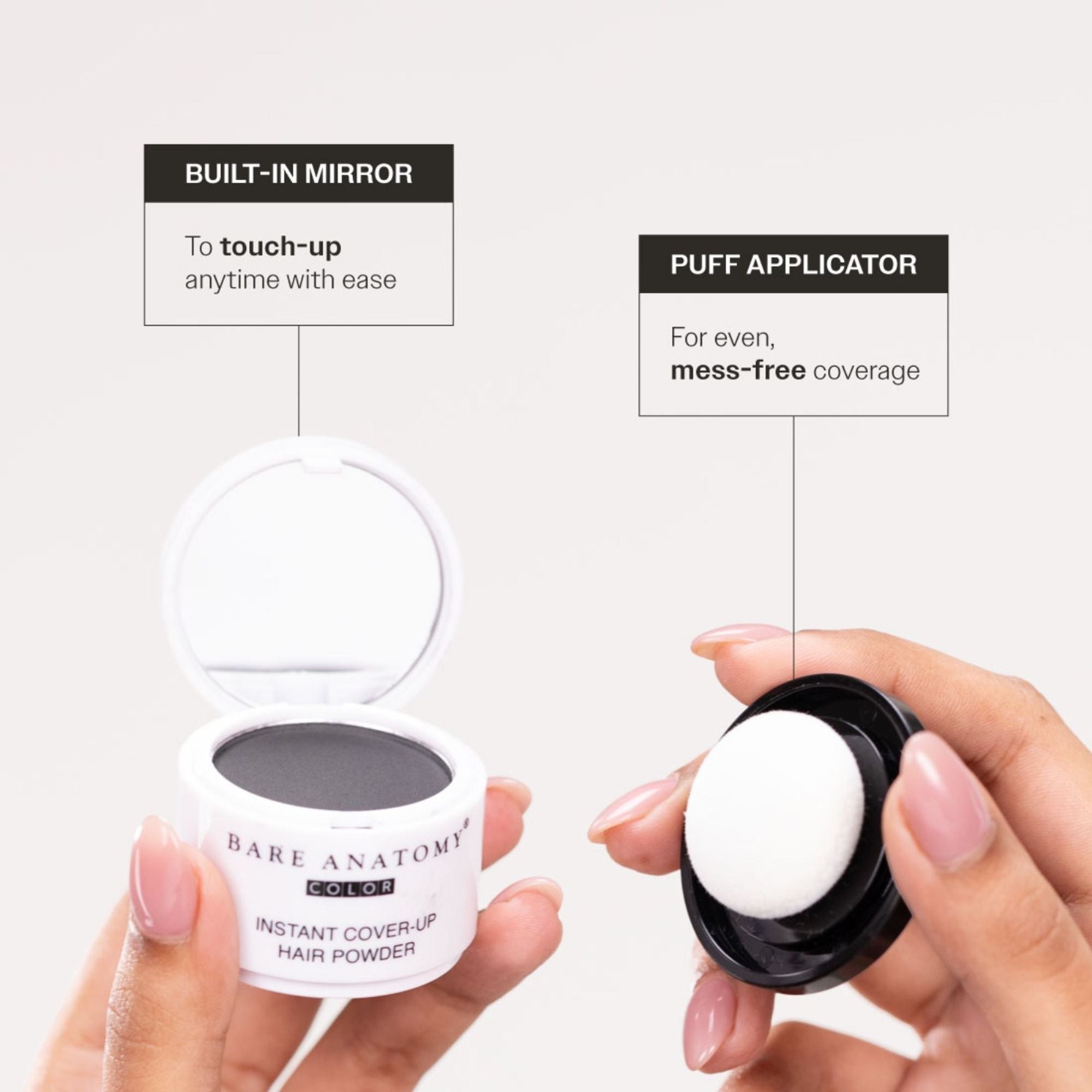 Bare Anatomy Cover-Up Hair Powder 100% Instant Grey Coverage Seamless Natural Finish - Black | Grocsy