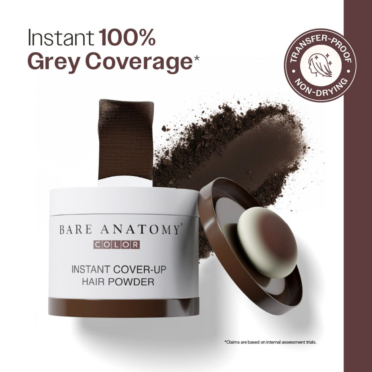 Bare Anatomy Cover-Up Hair Powder 100% Instant Grey Coverage Seamless Natural Finish - Brown | Grocsy
