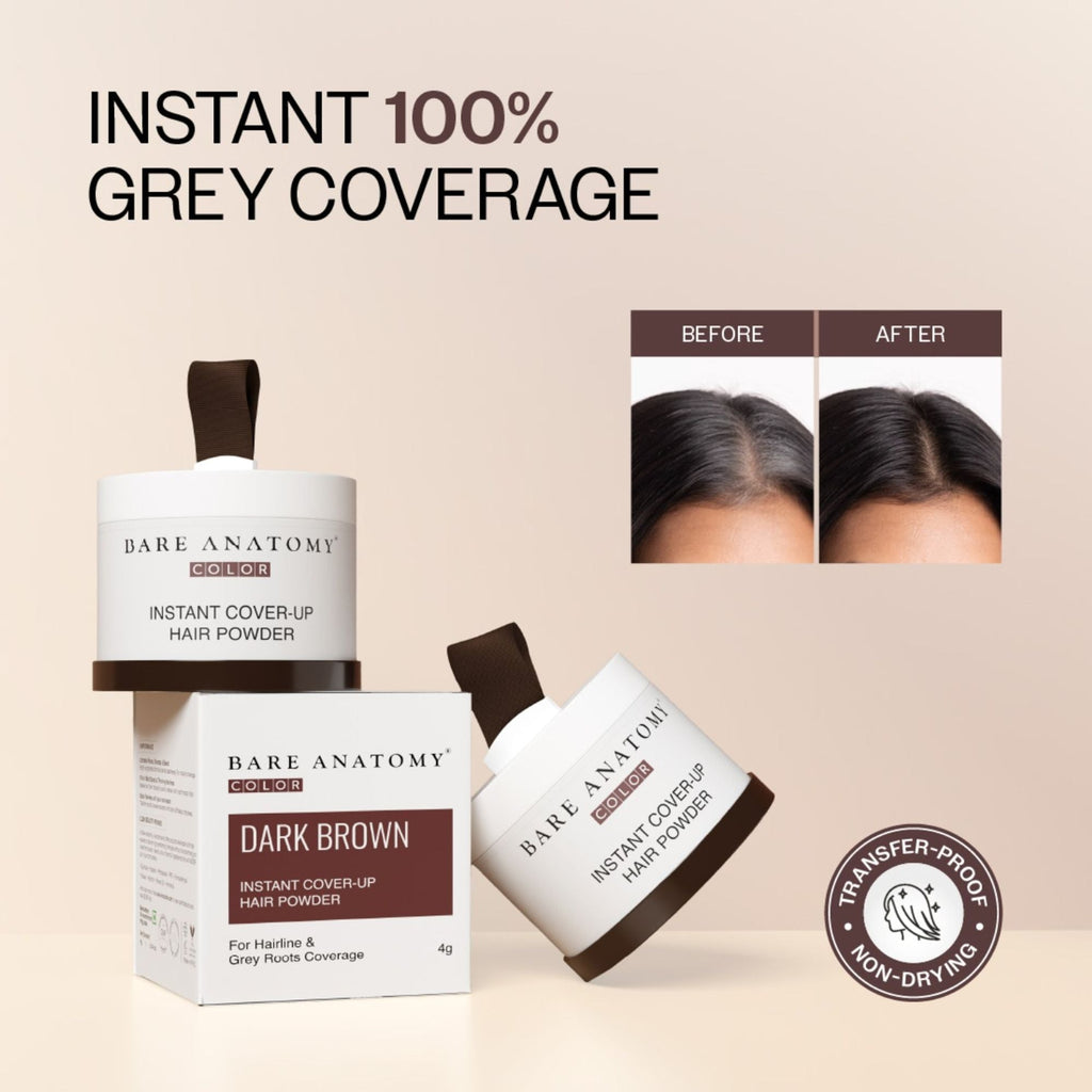 Bare Anatomy Cover-Up Hair Powder 100% Instant Grey Coverage Seamless Natural Finish - Brown | Grocsy