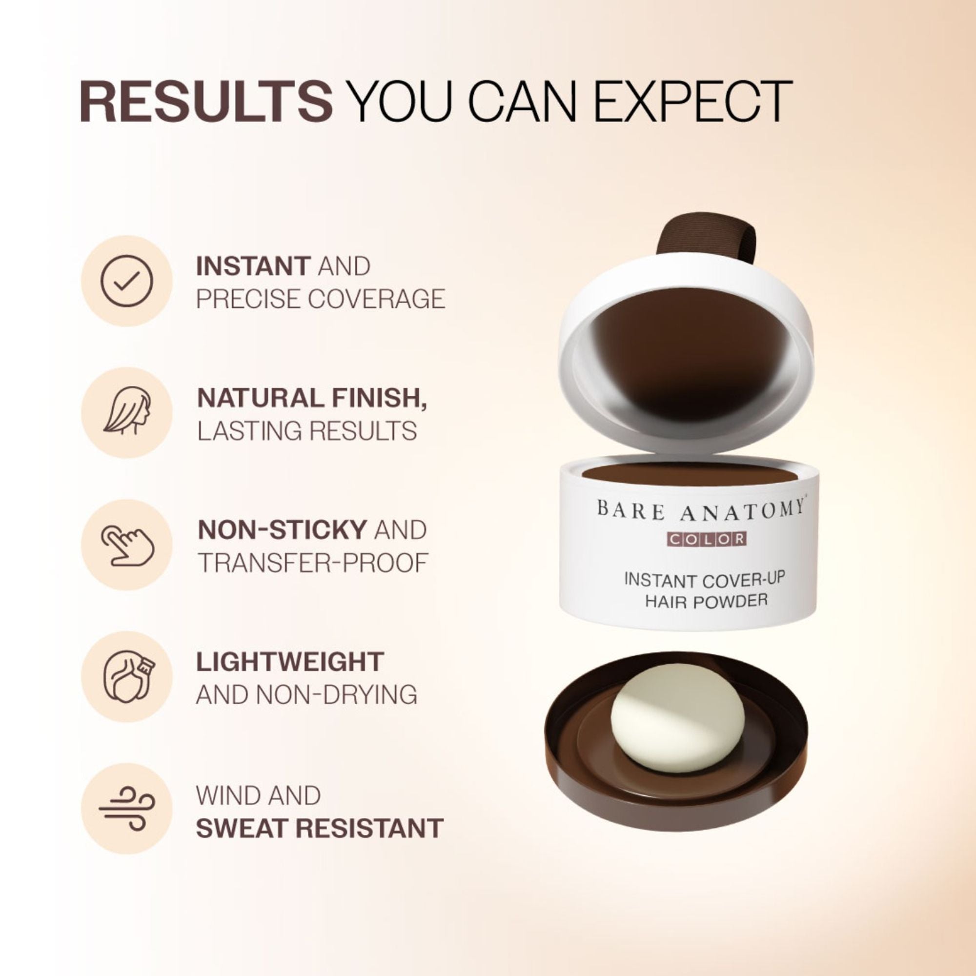 Bare Anatomy Cover-Up Hair Powder 100% Instant Grey Coverage Seamless Natural Finish - Brown | Grocsy