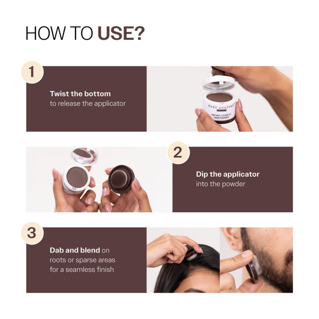 Bare Anatomy Cover-Up Hair Powder 100% Instant Grey Coverage Seamless Natural Finish - Brown | Grocsy