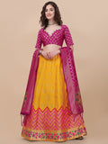 Lorenvalley Fashion Yellow Brocade Fabric Lehenga & Unstitched Blouse With Dupatta | Grocsy
