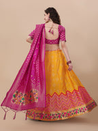 Lorenvalley Fashion Yellow Brocade Fabric Lehenga & Unstitched Blouse With Dupatta | Grocsy