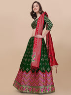 Lorenvalley Fashion Green Brocade Fabric Lehenga & Unstitched Blouse With Dupatta | Grocsy