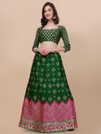Lorenvalley Fashion Green Brocade Fabric Lehenga & Unstitched Blouse With Dupatta | Grocsy
