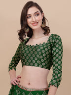 Lorenvalley Fashion Green Brocade Fabric Lehenga & Unstitched Blouse With Dupatta | Grocsy