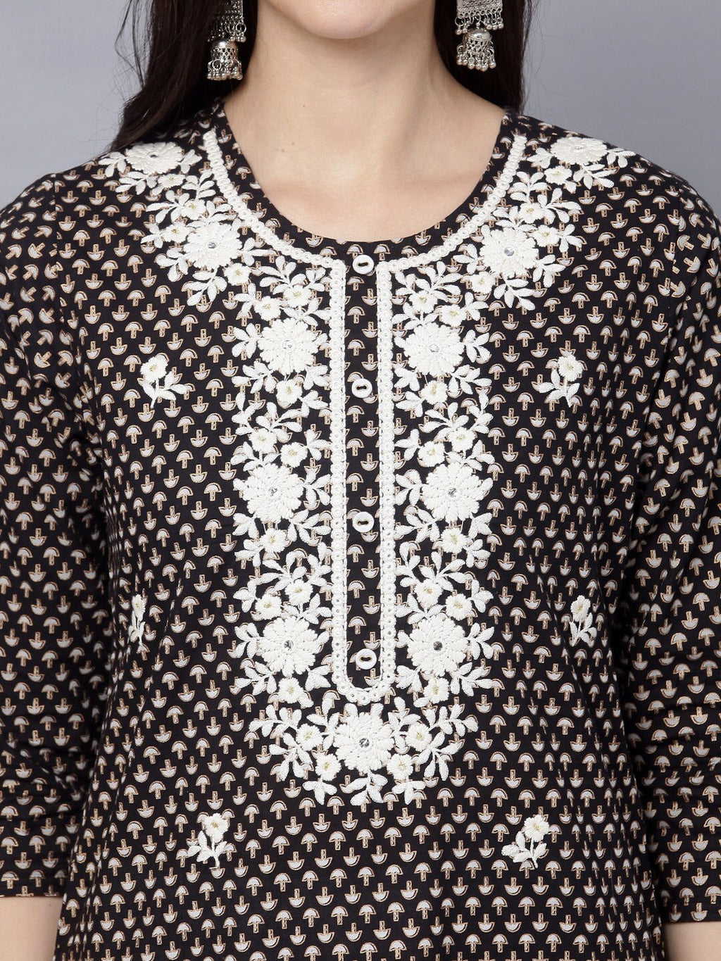 HERE&NOW Women Geometric Yoke Design Thread Work Kurta | Grocsy