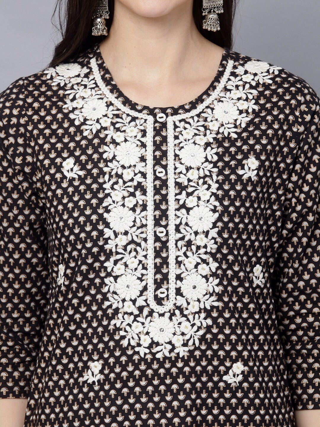 HERE&NOW Women Geometric Yoke Design Thread Work Kurta | Grocsy