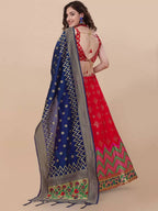 Lorenvalley Fashion Red Brocade Fabric Lehenga & Unstitched Blouse With Dupatta | Grocsy