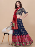 Lorenvalley Fashion Blue Brocade Fabric Lehenga & Unstitched Blouse With Dupatta | Grocsy