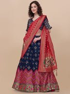 Lorenvalley Fashion Blue Brocade Fabric Lehenga & Unstitched Blouse With Dupatta | Grocsy