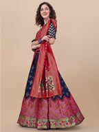 Lorenvalley Fashion Blue Brocade Fabric Lehenga & Unstitched Blouse With Dupatta | Grocsy