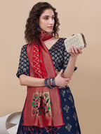 Lorenvalley Fashion Blue Brocade Fabric Lehenga & Unstitched Blouse With Dupatta | Grocsy