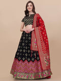 Lorenvalley Fashion Black Brocade Fabric Lehenga & Unstitched Blouse With Dupatta | Grocsy
