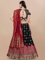 Lorenvalley Fashion Black Brocade Fabric Lehenga & Unstitched Blouse With Dupatta | Grocsy